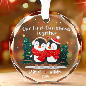 Our First Christmas Together - Couple Personalized Custom Circle Glass Ornament - Gift For Husband Wife, Anniversary, First Christmas