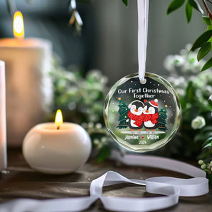 Our First Christmas Together - Couple Personalized Custom Circle Glass Ornament - Gift For Husband Wife, Anniversary, First Christmas