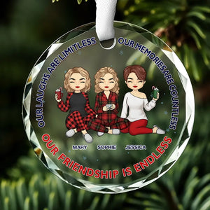 Our Memories Are Countless, Our Friendship Is Endless - Bestie Personalized Custom Circle Glass Ornament - Christmas Gift For Best Friends, BFF, Sisters