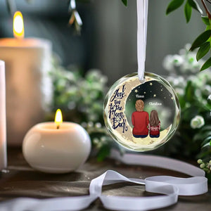 Love You To The Moon And Back - Family Personalized Custom Circle Glass Ornament - Gift For Mom, Grandma