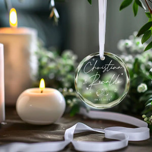 Ever Thine, Ever Mine, Ever Ours - Couple Personalized Custom Circle Glass Ornament - Gift For Husband Wife, Anniversary