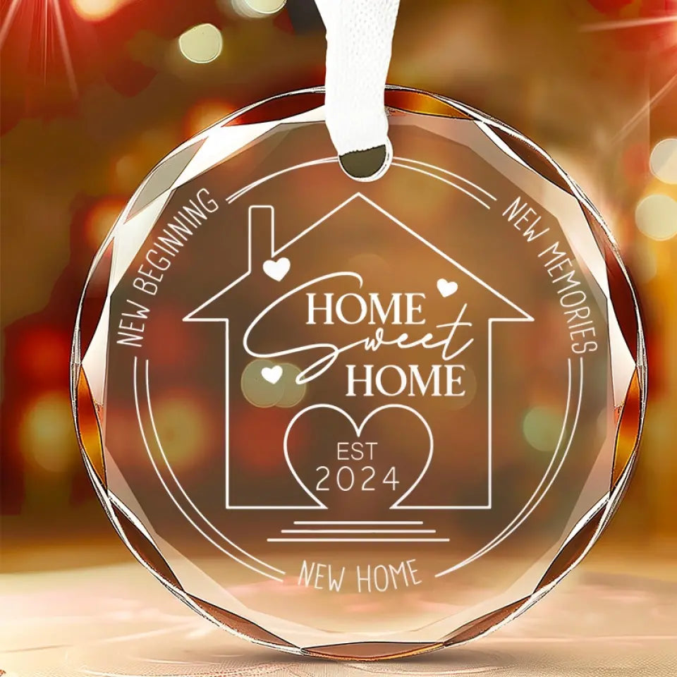 New Home New Beginning New Memories - Couple Personalized Custom Circle Glass Ornament - Gift For Husband Wife, Anniversary