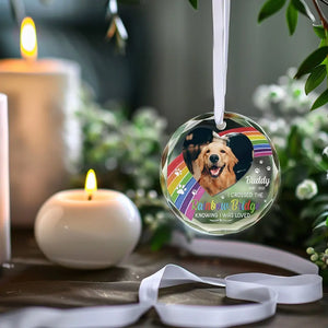 Custom Photo A Piece Of My Heart Is At The Rainbow Bridge - Memorial Personalized Custom Circle Glass Ornament - Sympathy Gift For Pet Owners, Pet Lovers