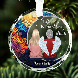 Love You To The Moon And Back - Memorial Personalized Custom Circle Glass Ornament - Sympathy Gift For Family Members