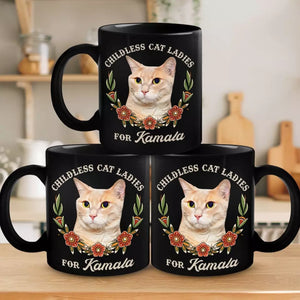 Custom Photo Childless Cat Ladies For Kamala - America US Elections White Mug - Gift For Cat Owners, Cat Lovers