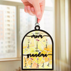 First Mama, Now Nana - Family Personalized Window Hanging Suncatcher - Gift For Mom, Grandma