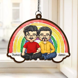 Love Is Love - Couple Personalized Window Hanging Suncatcher - Gift For Husband Wife, Anniversary, LGBTQ+