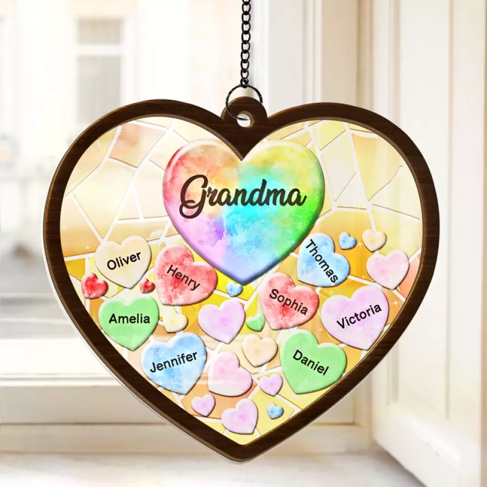 We Have You In Our Hearts - Family Personalized Window Hanging Suncatcher - Gift For Mom, Grandma