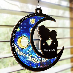 I Love You To The Moon And Back - Family Personalized Window Hanging Suncatcher - Gift For Mom, Son, Daughter