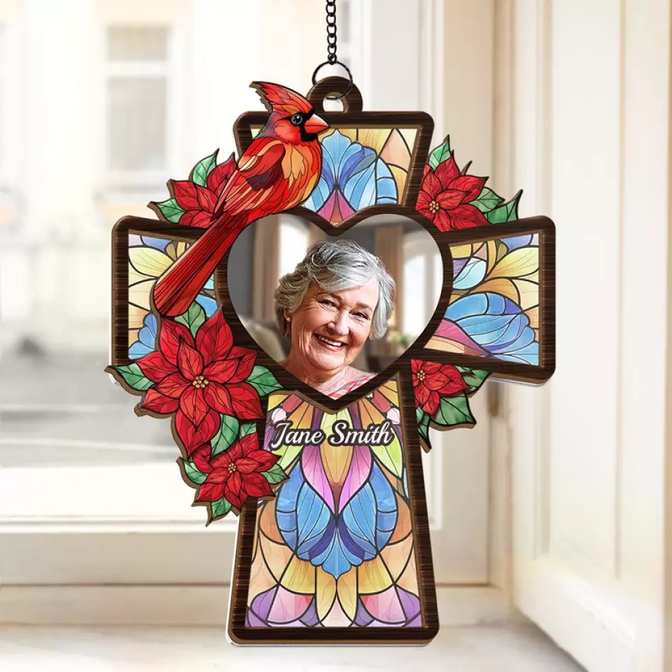 Custom Photo Together Forever - Memorial Personalized Window Hanging Suncatcher - Sympathy Gift For Family Members