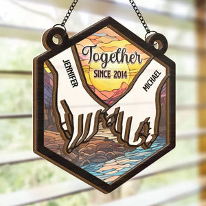 Love That Illuminates The Spirit Within - Couple Personalized Window Hanging Suncatcher - Gift For Husband Wife, Anniversary