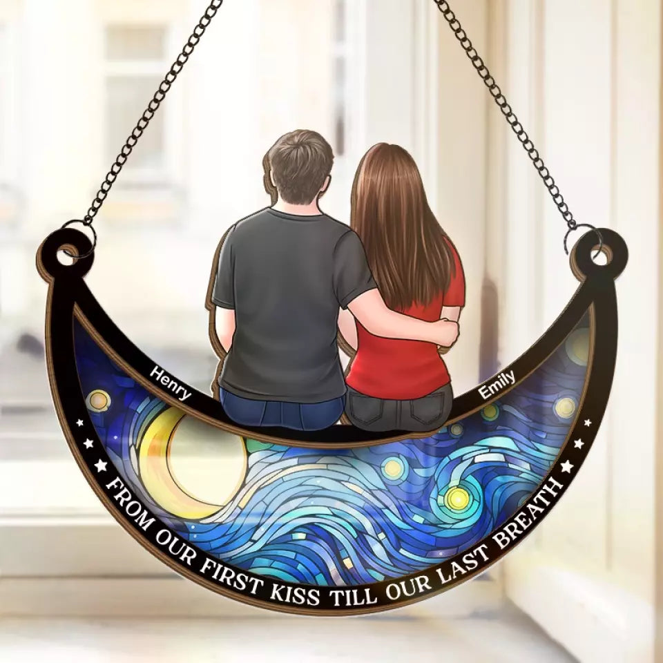 I Love You To The Moon And Back - Couple Personalized Window Hanging Suncatcher - Gift For Husband Wife, Anniversary