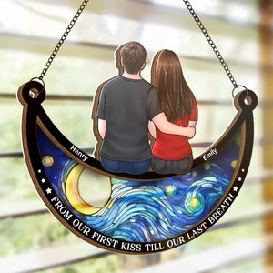 I Love You To The Moon And Back - Couple Personalized Window Hanging Suncatcher - Gift For Husband Wife, Anniversary