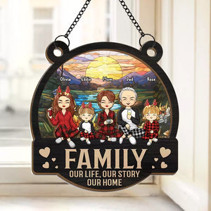 Family Is The Heart Of Christmas - Family Personalized Window Hanging Suncatcher - Christmas Gift For Family Members