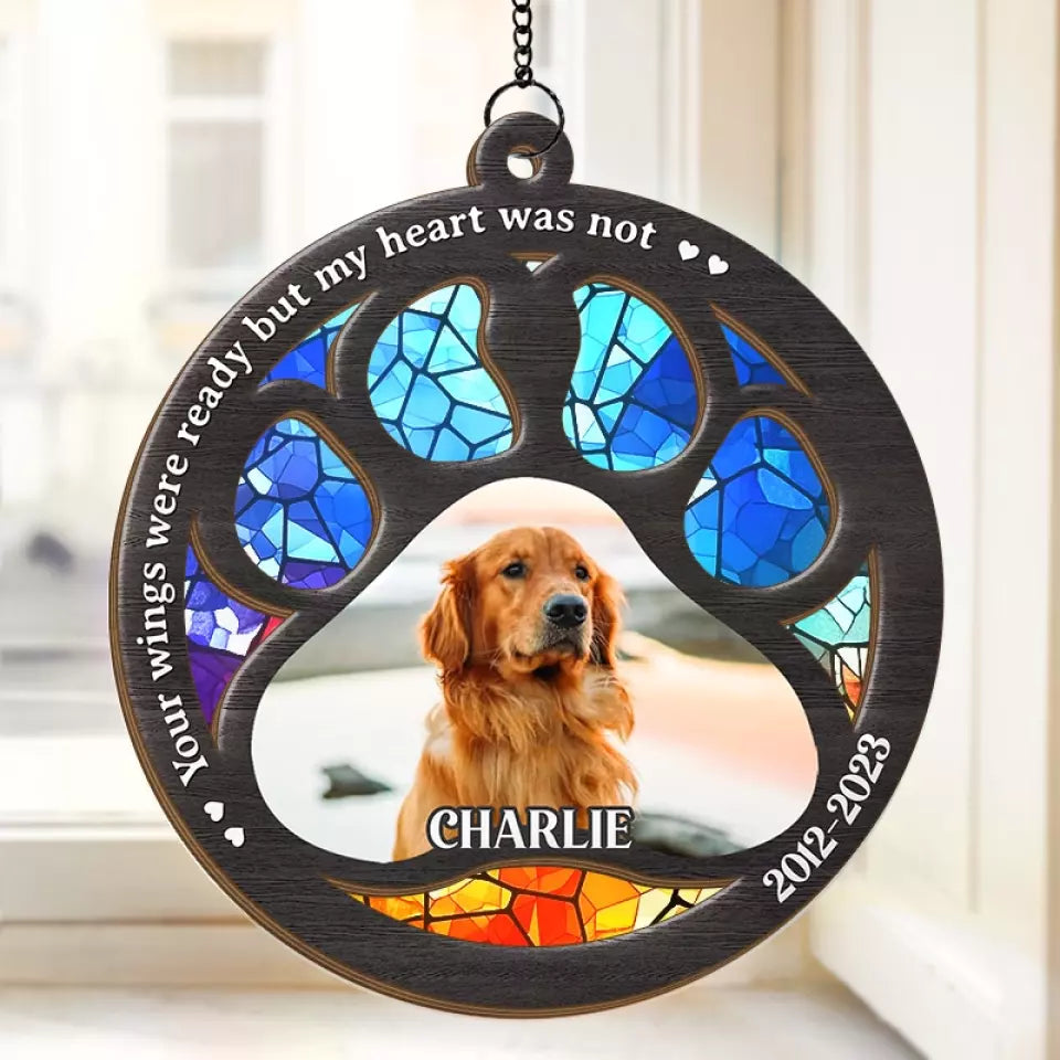 Custom Photo Hard To Say Goodbye To You - Memorial Personalized Window Hanging Suncatcher Ornament - Sympathy Gift For Pet Owners, Pet Lovers