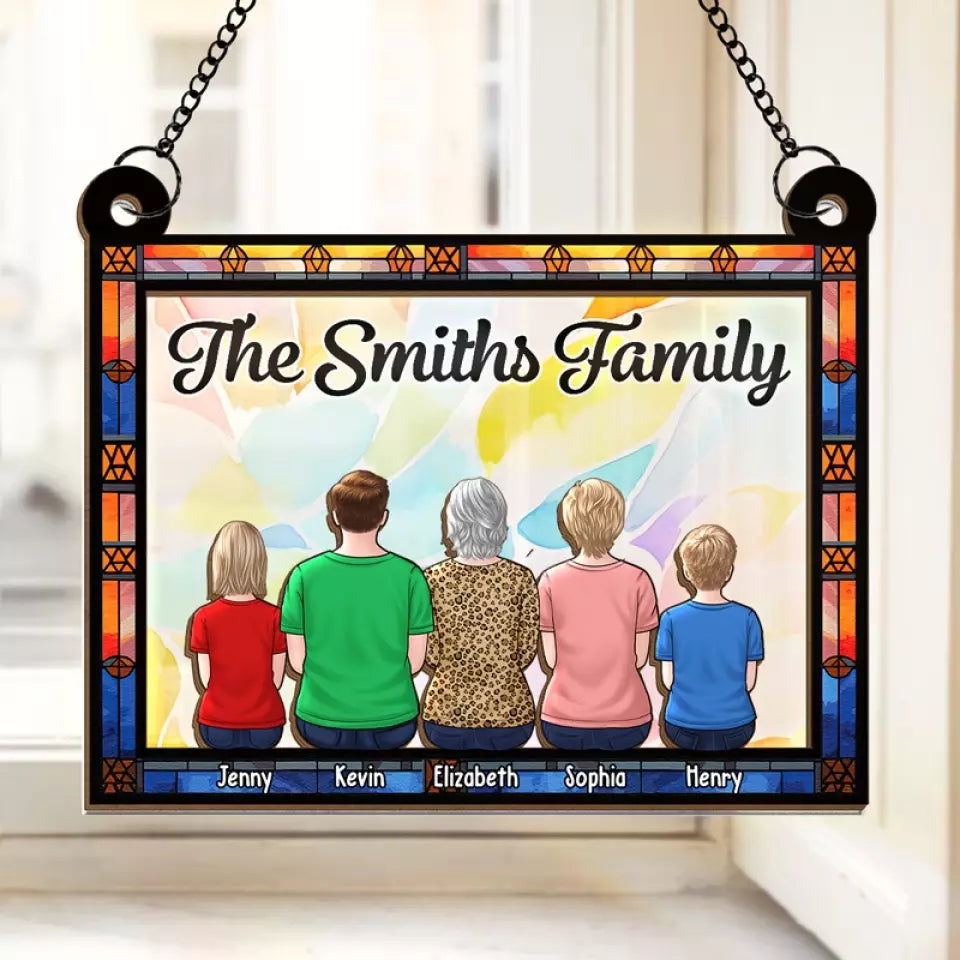 Happiness Is Being Surrounded By Family - Family Personalized Window Hanging Suncatcher - Gift For Family Members