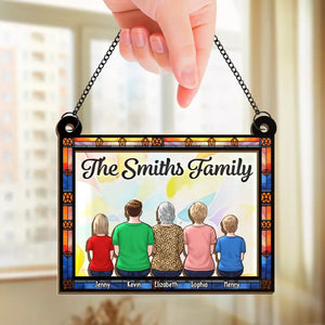 Happiness Is Being Surrounded By Family - Family Personalized Window Hanging Suncatcher - Gift For Family Members