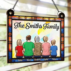 Happiness Is Being Surrounded By Family - Family Personalized Window Hanging Suncatcher - Gift For Family Members