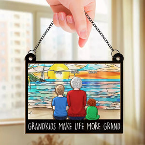 Grandkid Complete Life's Circle Of Love - Family Personalized Window Hanging Suncatcher - Gift For Grandma