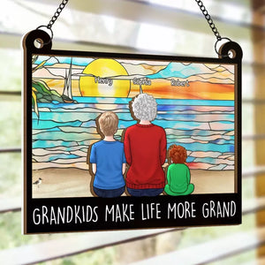 Grandkid Complete Life's Circle Of Love - Family Personalized Window Hanging Suncatcher - Gift For Grandma