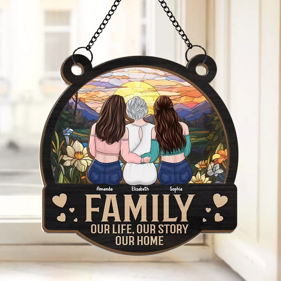 Life Is Beautiful With Family - Family Personalized Window Hanging Suncatcher - Gift For Family Members