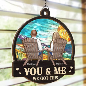 I Love You To The Moon And Back - Couple Personalized Window Hanging Suncatcher - Gift For Husband Wife, Anniversary