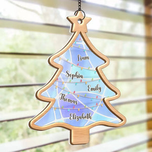 My Heart Is With My Family - Family Personalized Window Hanging Suncatcher - Christmas Gift For Family Members