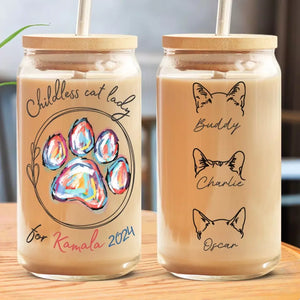 Childless Cat Lady For Kamala 2024 - America US Elections Glass Cup, Iced Coffee Cup - Gift For Cat Owners, Cat Lovers