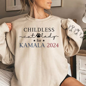 Childless Cat Ladies Vote For Kamala 2024 - America US Elections Unisex Sweatshirt With Design On Sleeve - Gift For Cat Owners, Cat Lovers