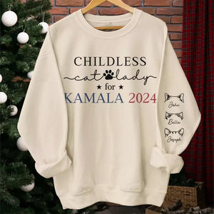 Childless Cat Ladies Vote For Kamala 2024 - America US Elections Unisex Sweatshirt With Design On Sleeve - Gift For Cat Owners, Cat Lovers