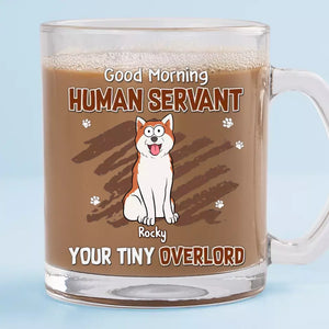 Good Morning Human Servant - Cat Personalized Custom Glass Mug - Gift For Pet Owners, Pet Lovers