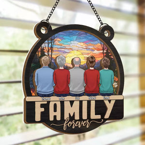 Family Hugs Brighten Life - Family Personalized Window Hanging Suncatcher - Gift For Family Members