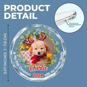 Custom Photo Celebrate Christmas With Furry Friends - Dog & Cat Personalized Custom Circle Glass Ornament - Christmas Gift For Pet Owners, Pet Lovers, First Christmas