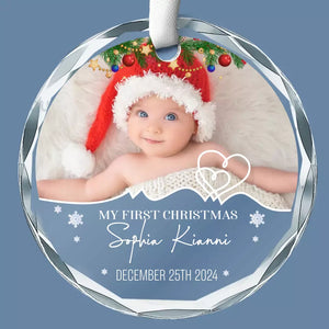 Custom Photo My First Christmas - Family Personalized Custom Circle Glass Ornament - Christmas Gift For Baby Kids, Newborn Baby