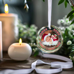 Custom Photo A Newborn's Premier Christmas - Family Personalized Custom Circle Glass Ornament - Christmas Gift For Baby Kids, Newborn Baby