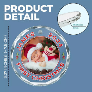 Custom Photo A Newborn's Premier Christmas - Family Personalized Custom Circle Glass Ornament - Christmas Gift For Baby Kids, Newborn Baby