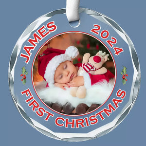 Custom Photo A Newborn's Premier Christmas - Family Personalized Custom Circle Glass Ornament - Christmas Gift For Baby Kids, Newborn Baby