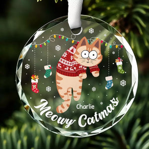 Meowy Catmas To All Of You - Cat Personalized Custom Circle Glass Ornament - Christmas Gift For Pet Owners, Pet Lovers