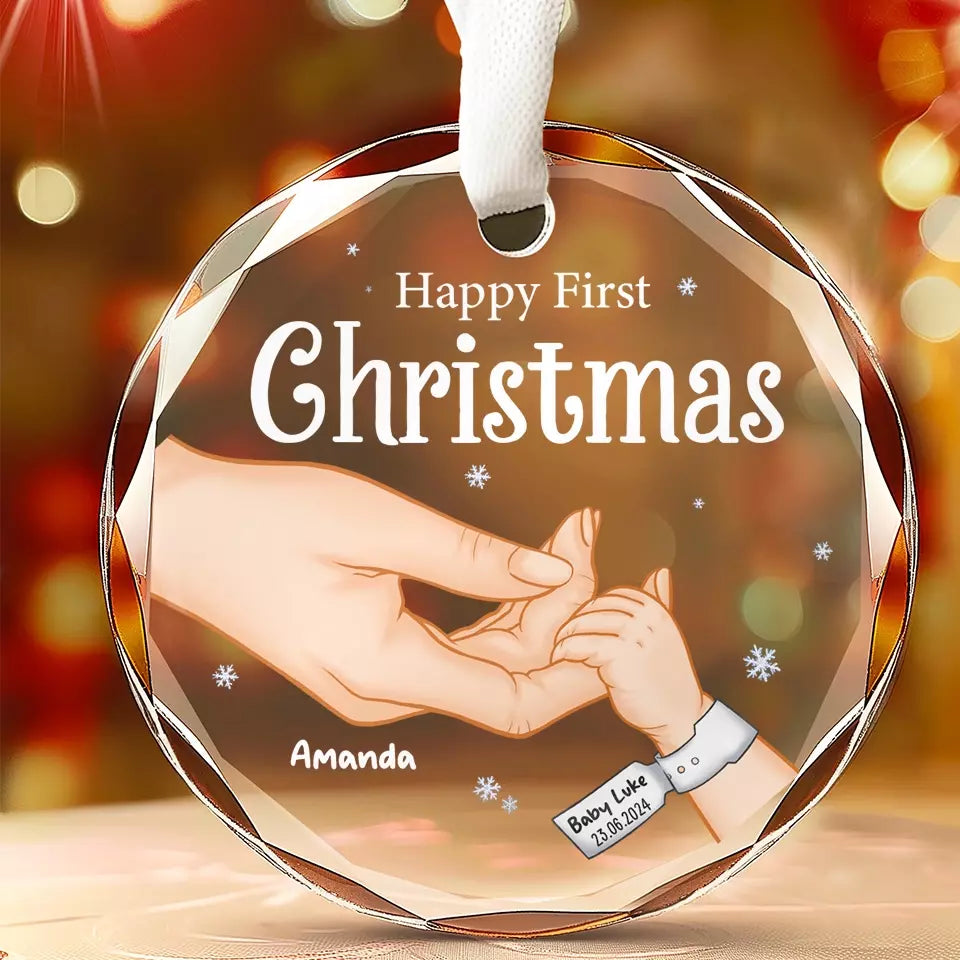 Tiny Hands, Big Dreams - Family Personalized Custom Circle Glass Ornament - Christmas Gift For Baby Kids, Newborn Baby