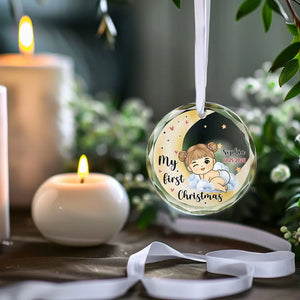 Joy To The World - Family Personalized Custom Circle Glass Ornament - Christmas Gift For Baby Kids, Newborn Baby