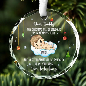 I'll Be Snuggled Up In Your Arms - Family Personalized Custom Circle Glass Ornament - Christmas Gift For Baby Kids, Newborn Baby