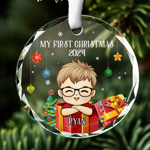 May Your Days Be Merry and Bright - Family Personalized Custom Circle Glass Ornament - Christmas Gift For Baby Kids, Newborn Baby