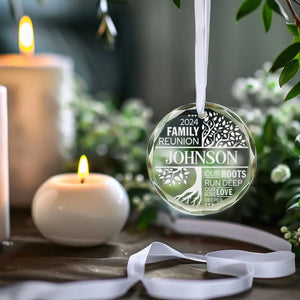 Our Roots Run Deep Our Love Runs Deeper - Family Personalized Custom Circle Glass Ornament - Christmas Gift For Family Members