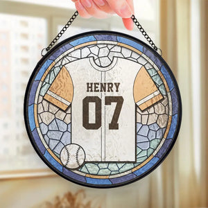 Gear Up And Hit The Field With Confidence - Personalized Custom Stained Glass Window Hanging Suncatcher - Gift For Sport Lovers, Sport Players