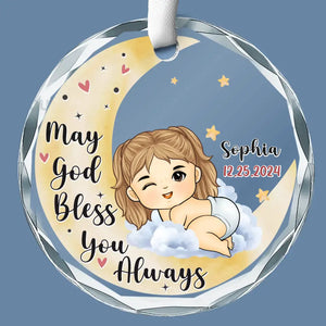 Joy To The World - Family Personalized Custom Circle Glass Ornament - Christmas Gift For Baby Kids, Newborn Baby