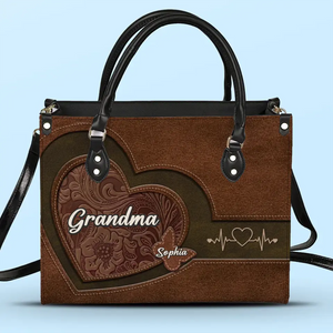 Happiness Is Being A Grandma - Family Personalized Custom Leather Handbag - Gift For Mom, Grandma