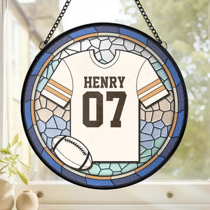 Gear Up And Hit The Field With Confidence - Personalized Custom Stained Glass Window Hanging Suncatcher - Gift For Sport Lovers, Sport Players