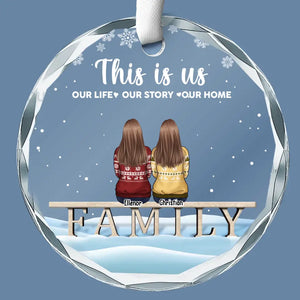 Christmas Becomes A Masterpiece When Painted With Family Moments - Family Personalized Custom Circle Glass Ornament - Christmas Gift For Family Members