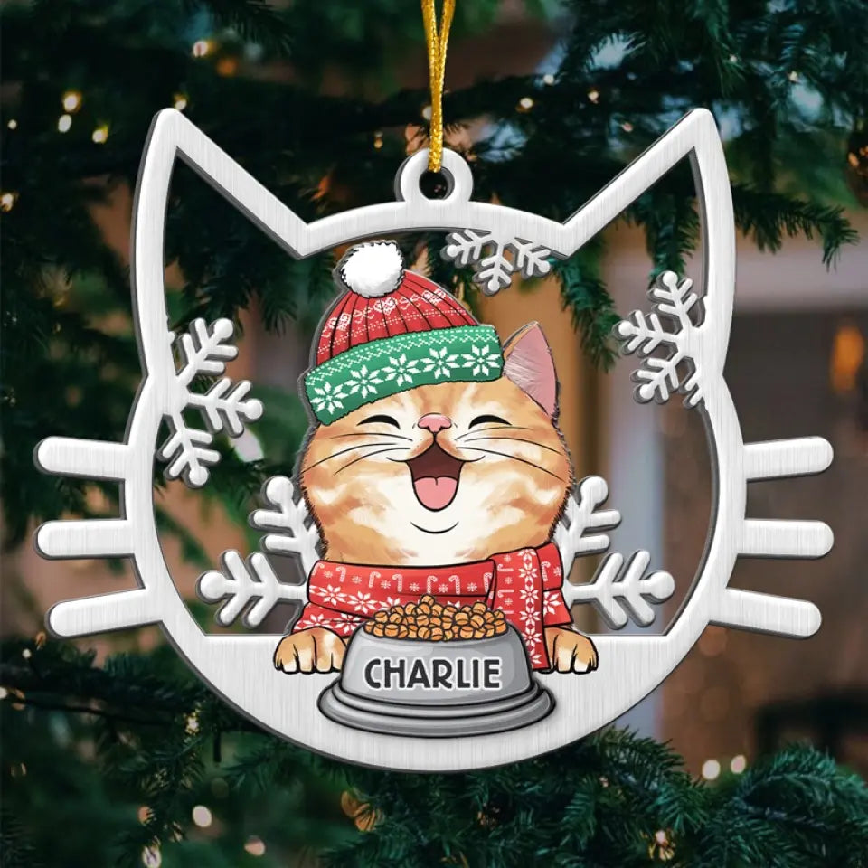 Cute Cat On Christmas Day - Cat Personalized Custom Ornament - Metal Custom Shaped - Christmas Gift For Pet Owners, Pet Lovers