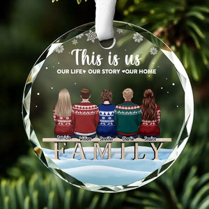 Christmas Becomes A Masterpiece When Painted With Family Moments - Family Personalized Custom Circle Glass Ornament - Christmas Gift For Family Members